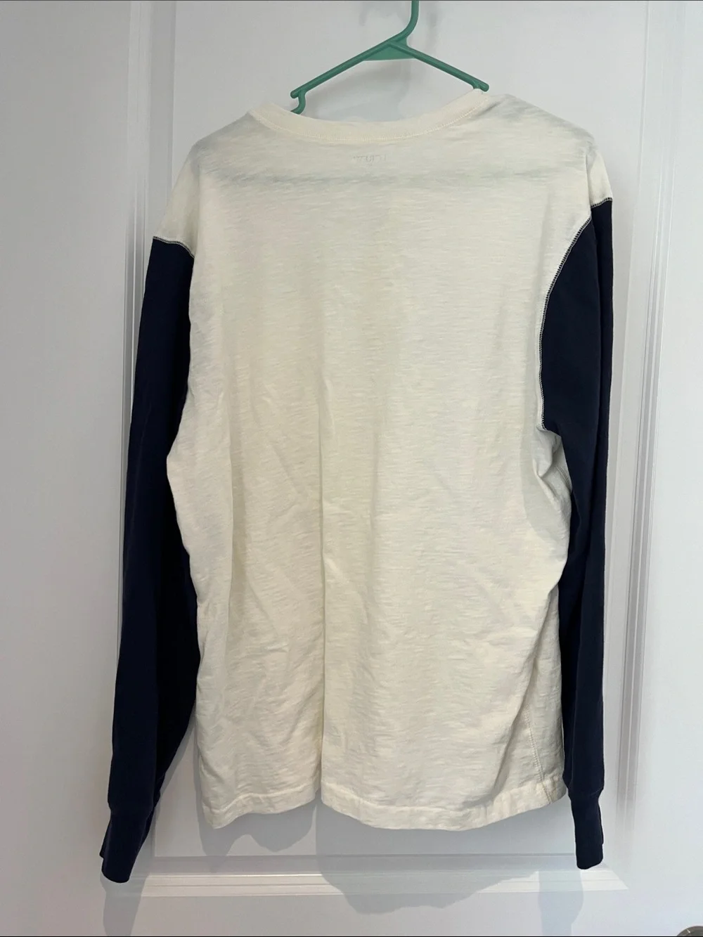 J. Crew Two-Tone Henley Long-Sleeve Shirt in Cream and Navy